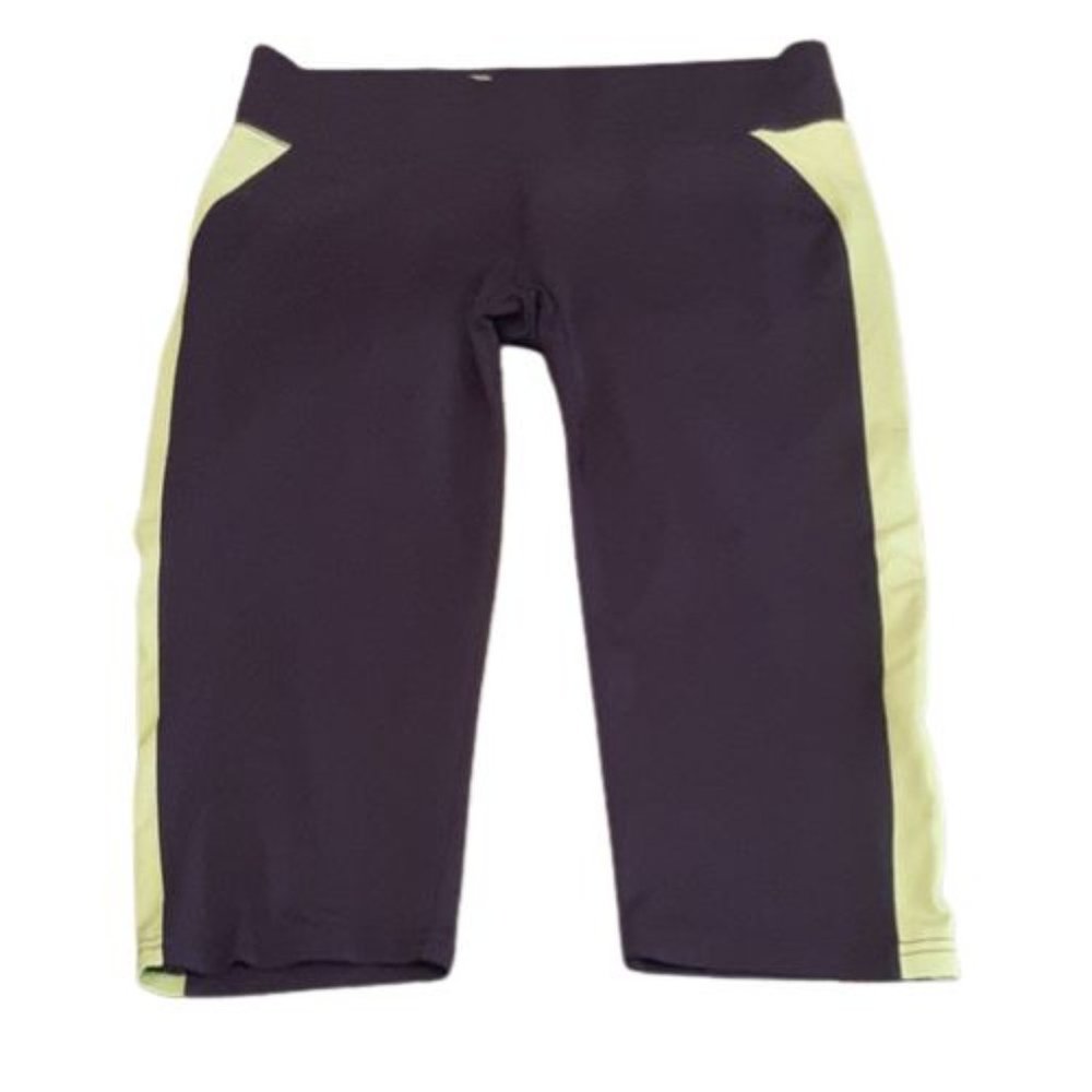 Aerie Fit Athletic Leggings Capri Style Navy Blue Green Color Block Size M